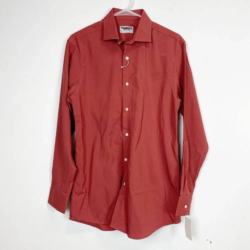 NEW Perry Ellis Portfolio Shirt Mens 15.5 32-33 Red Long Sleeve Plaid NWT